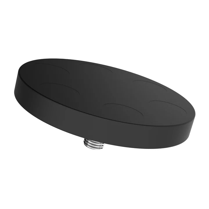 Rubber-coated neodymium magnet from below, the flat black rubber face that holds against steel
