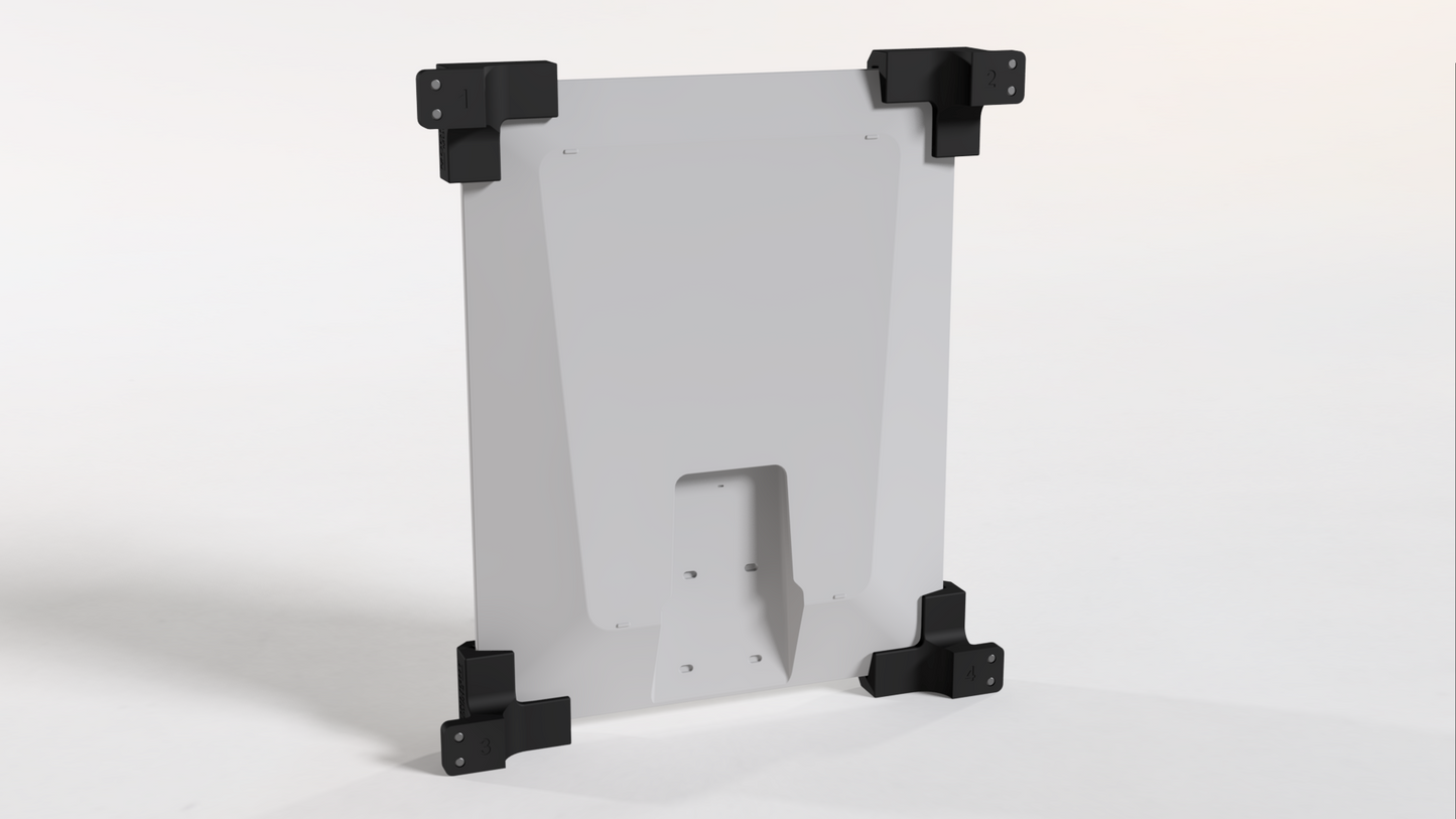 Rear angled view of the Starlink V5 roof mount, corner bracket screw tabs and mast recess visible