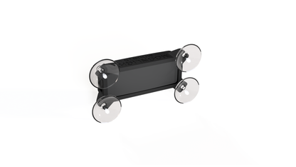 Dragy GPS performance meter mount viewed from the windshield side, four clear suction cups facing forward
