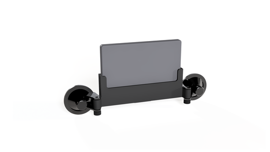 Peplink Slim MIMO antenna suction cup mount, angled view of the antenna in its bracket with two locking suction cups