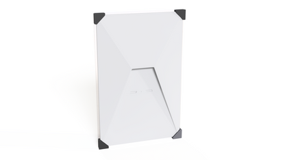 Rear view of a Starlink Gen 3 dish in the hail guard with low-profile corner brackets