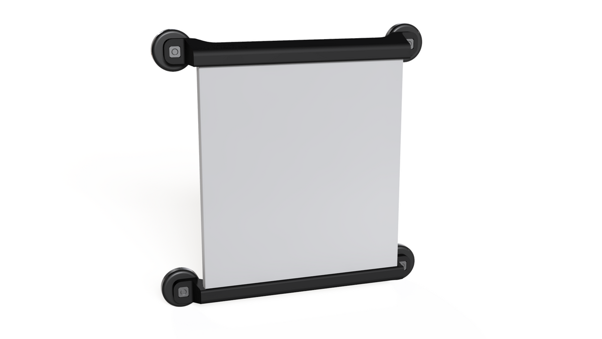 Starlink Mini magnetic mount, front angled view with mounting rails and a round encased magnet at each corner