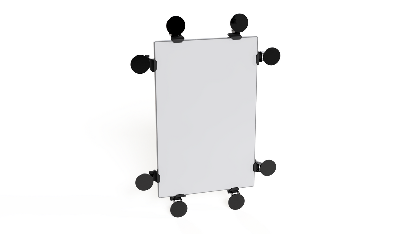 Front view of a Starlink Gen 3 dish in the suction cup window mount with eight locking suction cups