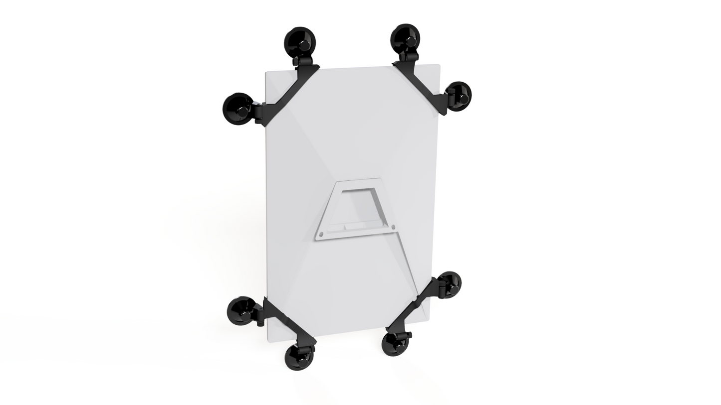 Rear view of the Starlink Gen 3 suction cup mount showing eight locking suction cups on corner arms