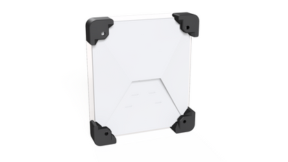 Rear view of a Starlink Mini in the hail guard enclosure, corner brackets with screw mounting holes