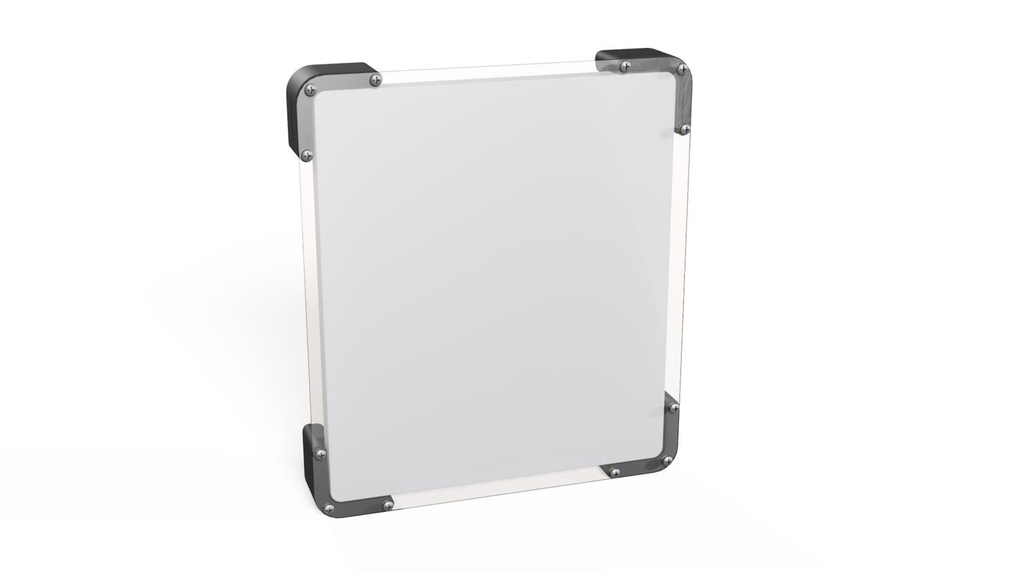 Starlink Mini hail guard, front view of the clear polycarbonate impact shield over the dish face