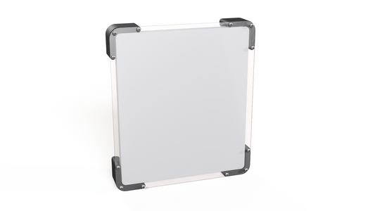 Starlink Mini hail guard, front view of the clear polycarbonate impact shield over the dish face