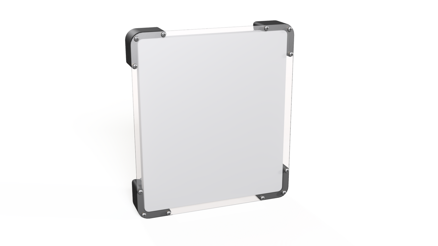 Starlink Mini magnetic enclosure, front view with the clear polycarbonate shield over the dish face
