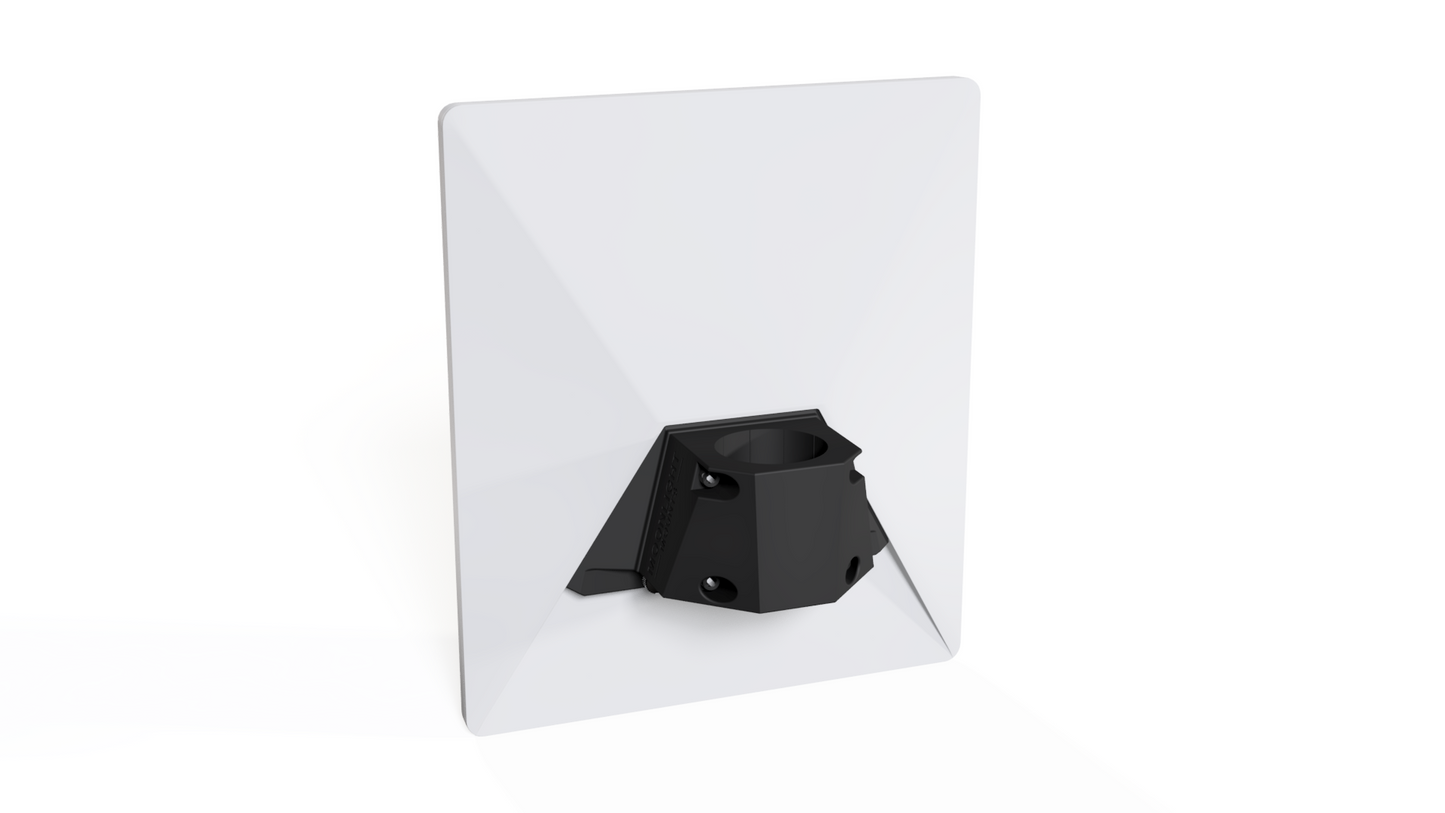 Starlink Mini boat and rail mount, rear view of the pole clamp bracket on the back of the dish