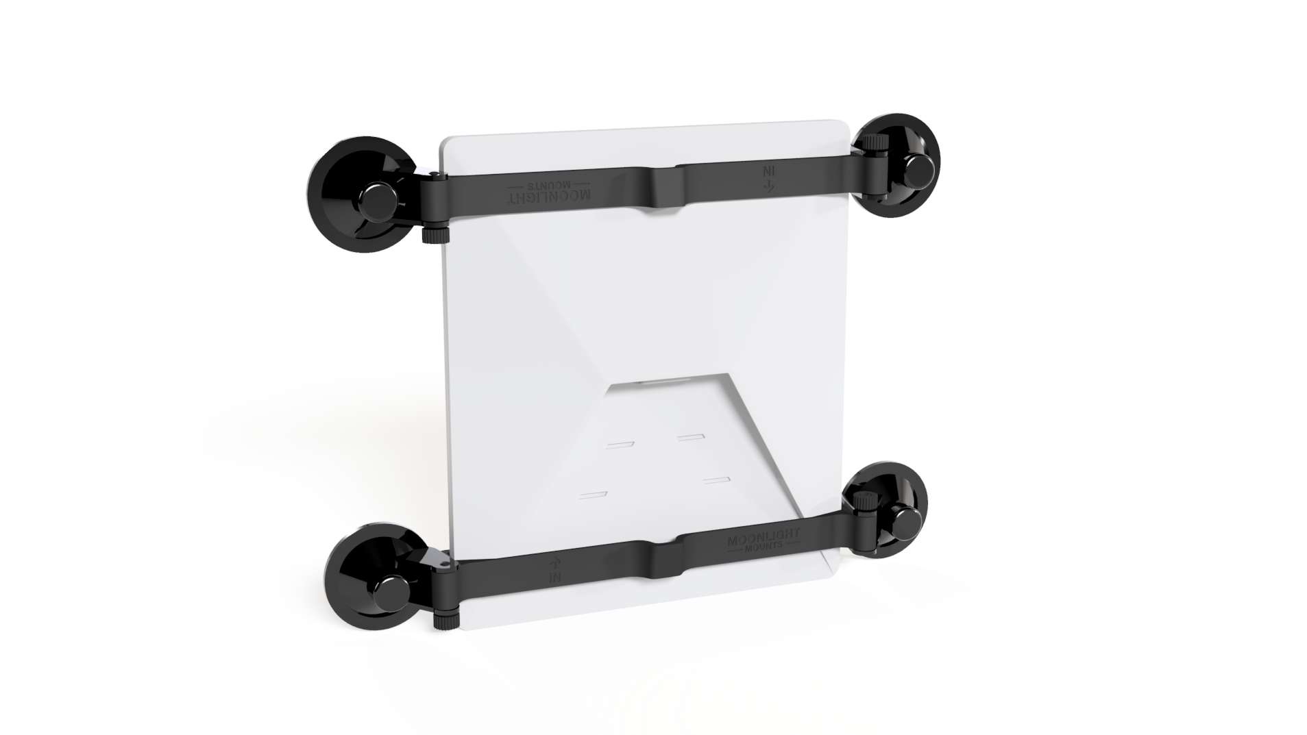 Starlink Mini suction cup mount in horizontal orientation, rear angled view showing the suction cup arms