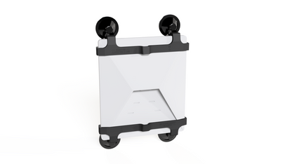 Starlink Mini compact suction mount, rear angled view with low-profile suction cups above and below the dish