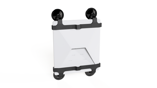 Starlink Mini compact suction mount, rear angled view with low-profile suction cups above and below the dish