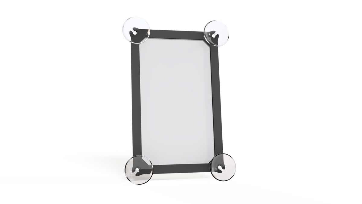 Starlink Router Mini suction cup window mount viewed from the glass side with four clear locking cups