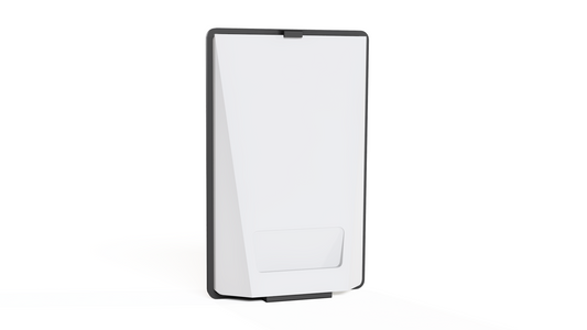 Starlink Router Mini no-drill wall mount, angled view of the router seated in the adhesive bracket