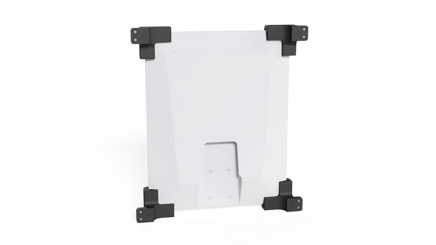 Rear view of a Starlink V5 dish in the flat screw-in roof mount with corner brackets
