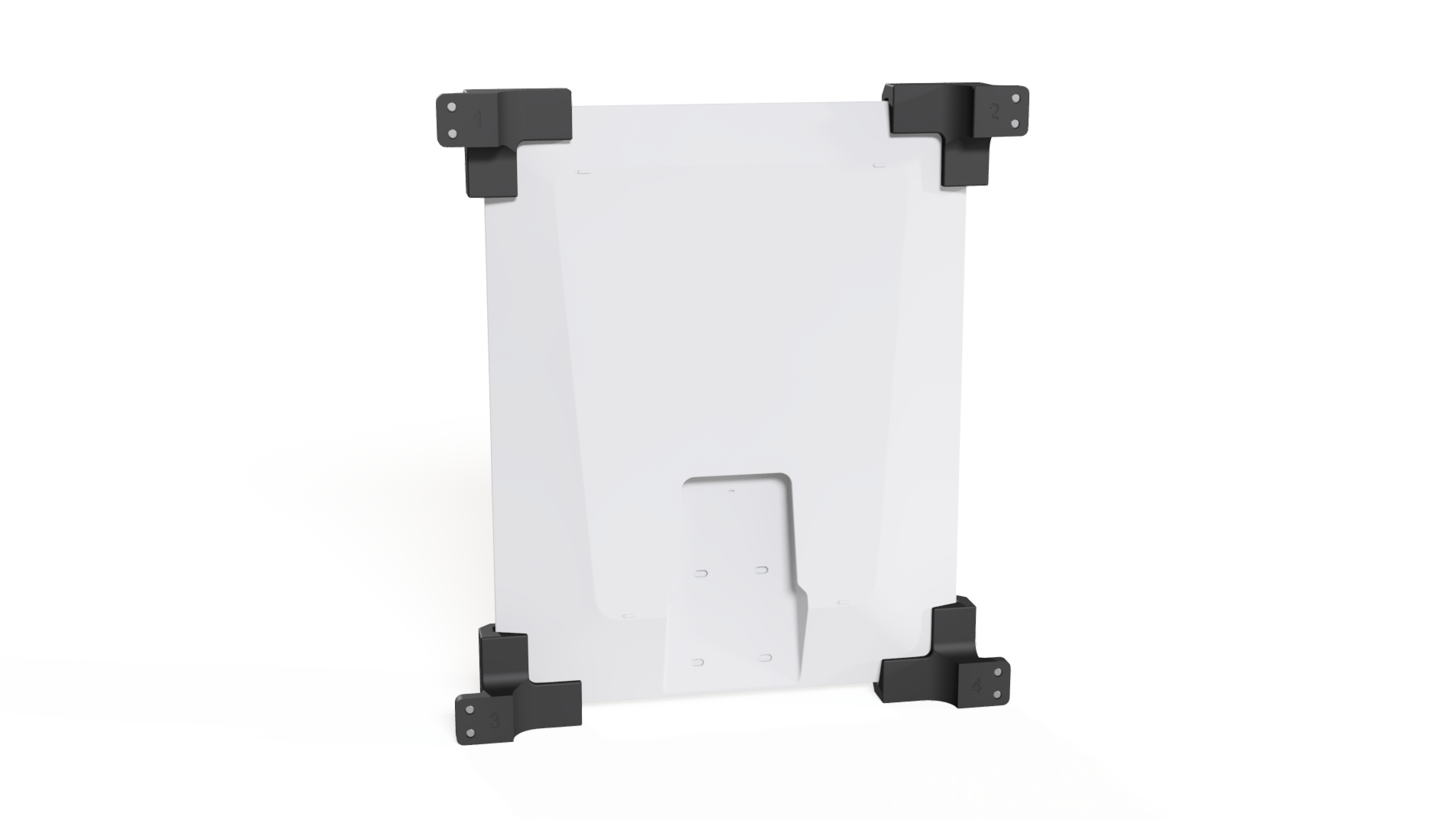 Rear view of a Starlink V5 dish in the flat screw-in roof mount with corner brackets