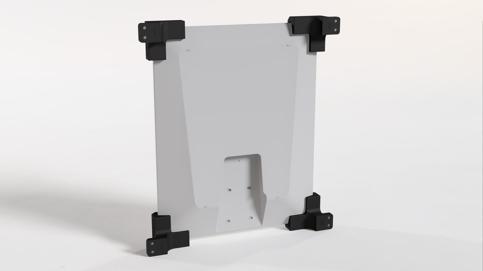 Rear angled view of the Starlink V5 roof mount, corner bracket screw tabs and mast recess visible
