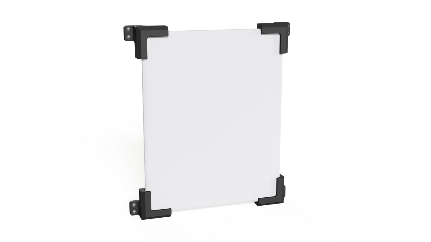 Starlink V5 flat roof mount, front view of the dish held by four screw-in corner brackets