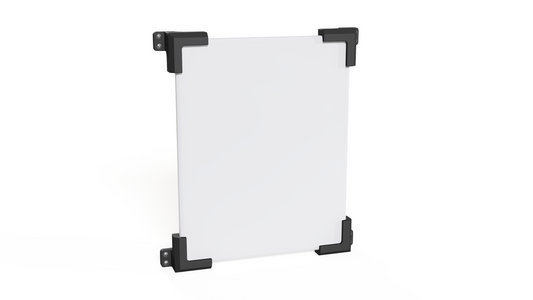Starlink V5 flat roof mount, front view of the dish held by four screw-in corner brackets