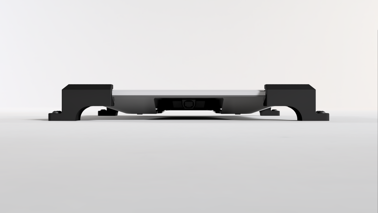 Side profile of the Starlink V5 roof mount showing its low overall height and corner brackets