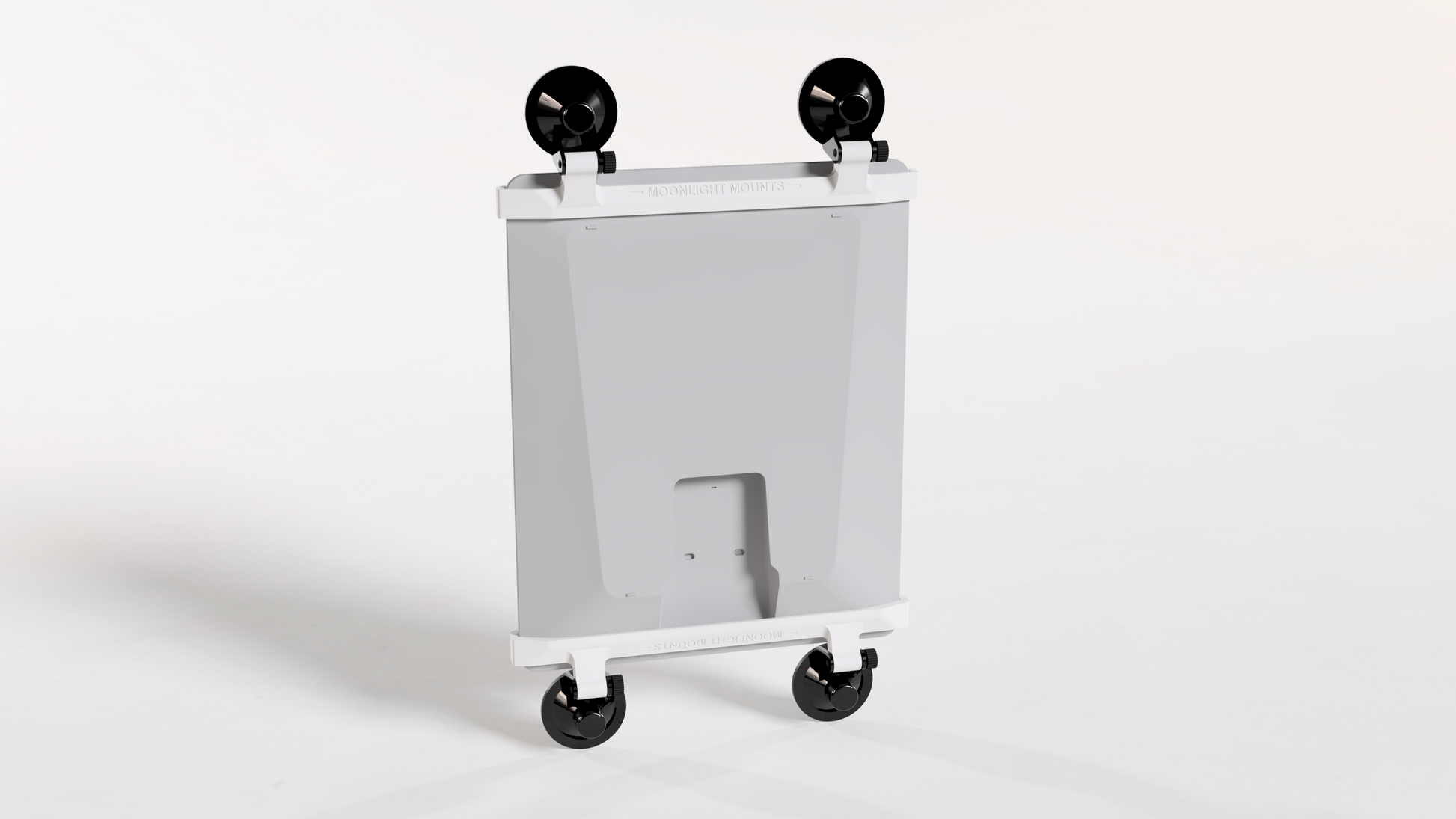 Angled rear view of the Starlink V5 suction cup mount holding the dish
