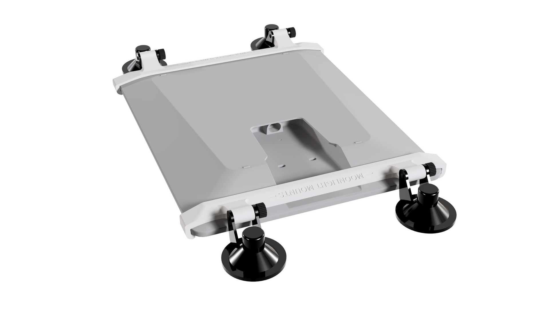 Starlink V5 suction cup mount lying flat, showing the bracket rails and four locking suction cups
