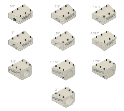 Ten labeled pole bracket sizes for the Starlink Mini rail mount, 5/8" to 2", including 1.79" (45.42 mm)