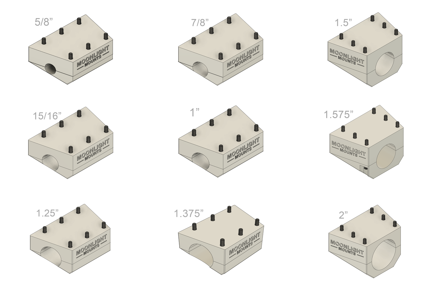 Nine pole bracket sizes for the Starlink Mini rail mount, labeled 5/8" to 2", including 1.575" (40 mm)