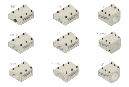 Nine pole bracket sizes for the Starlink Mini rail mount, labeled 5/8" to 2", including 1.575" (40 mm)