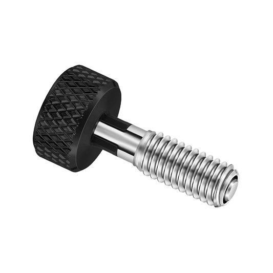 M6 retractable spring plunger with knurled black knob and stainless steel threaded body